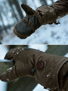 Harkila Heat HSP fold-back shooting mittens detail - heated hunting gloves