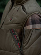 Harkila Heat men's heated waistcoat front close-up, full-zip and checked lining detail