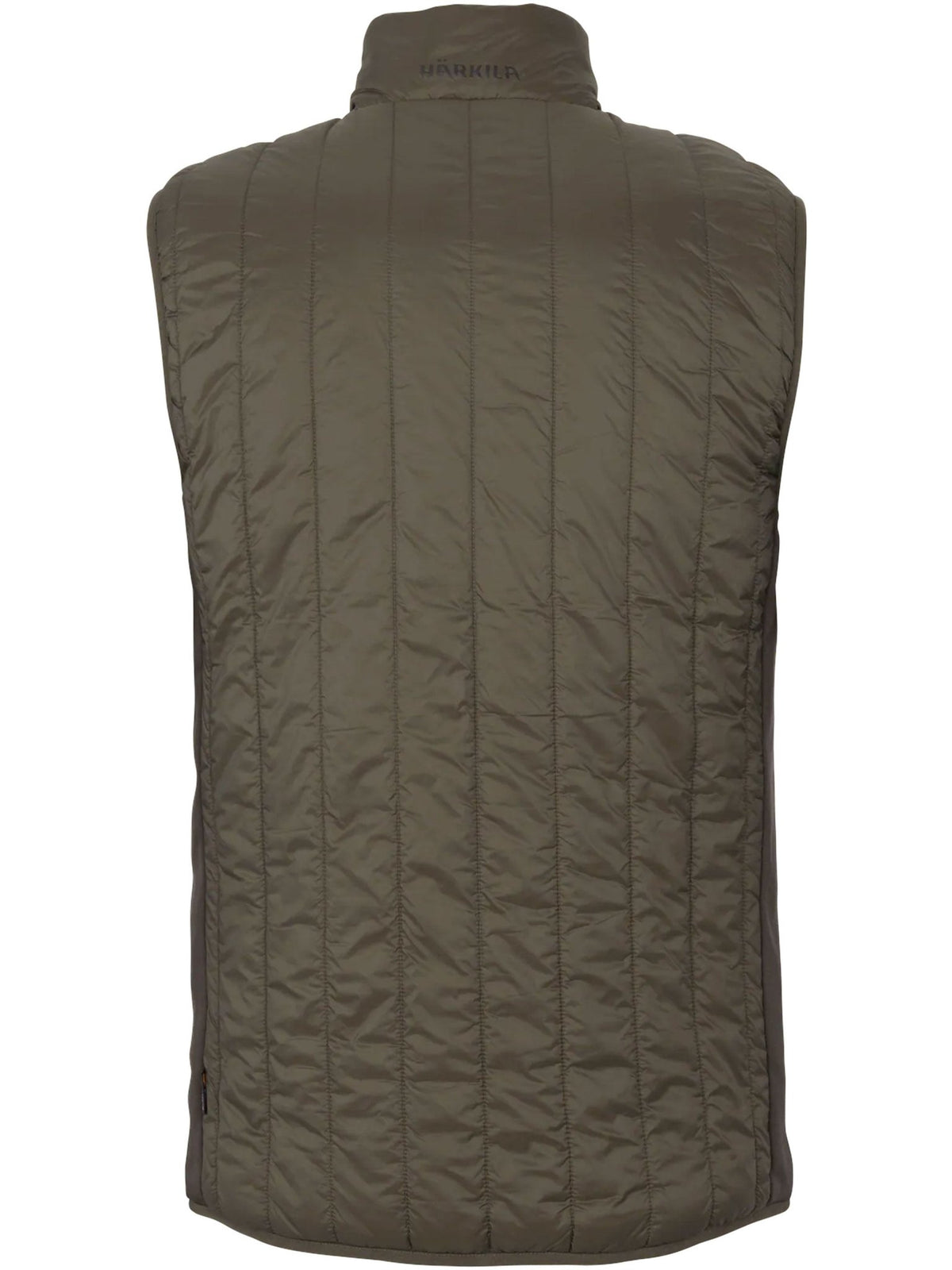 Harkila Heat men's heated insulated waistcoat in Willow green and Shadow brown, back view