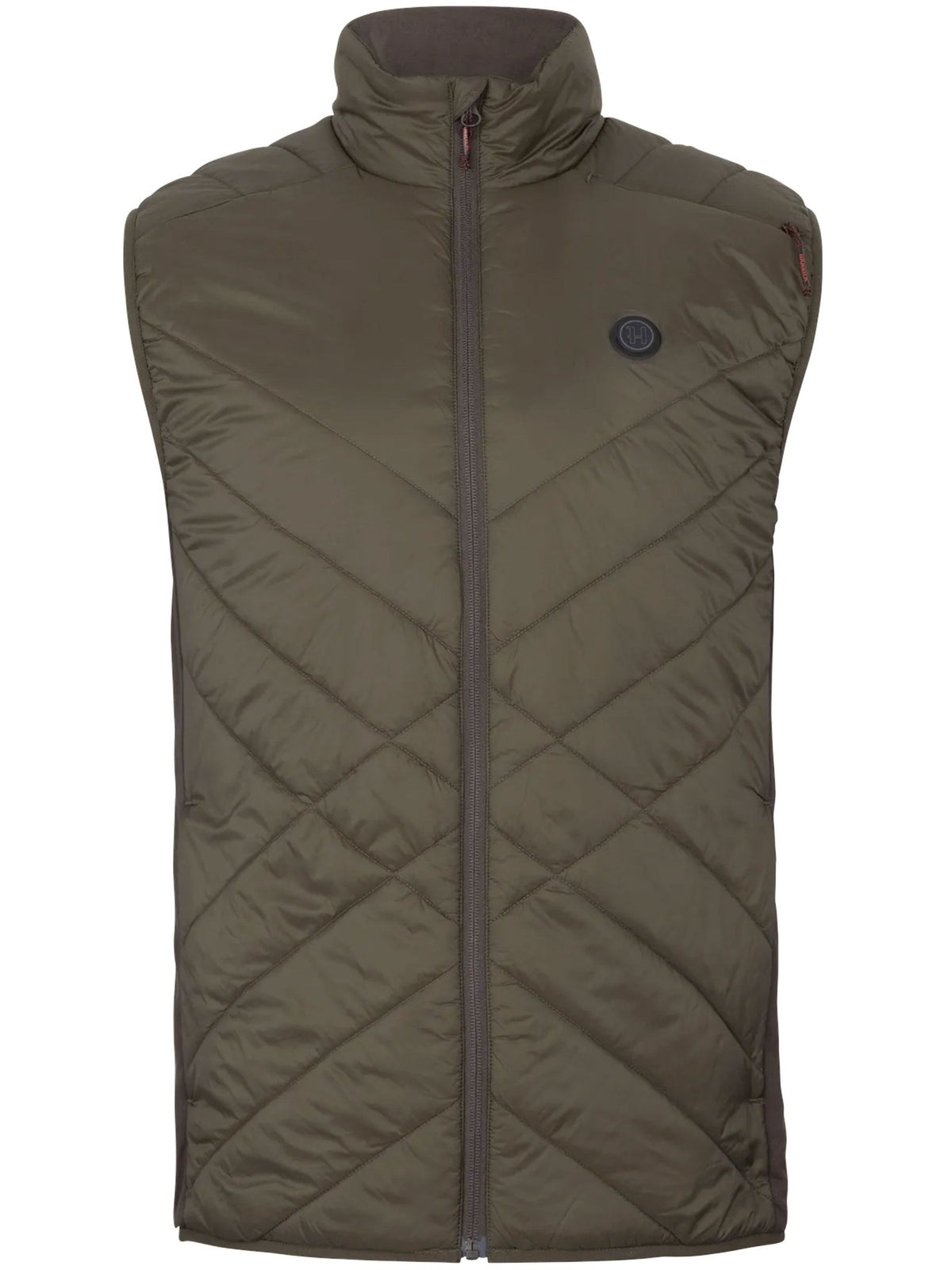 Harkila Heat men's heated insulated waistcoat in Willow green and Shadow brown, front view