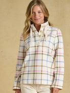Joules Saunton ladies funnel neck sweatshirt in cream madden check, view 2