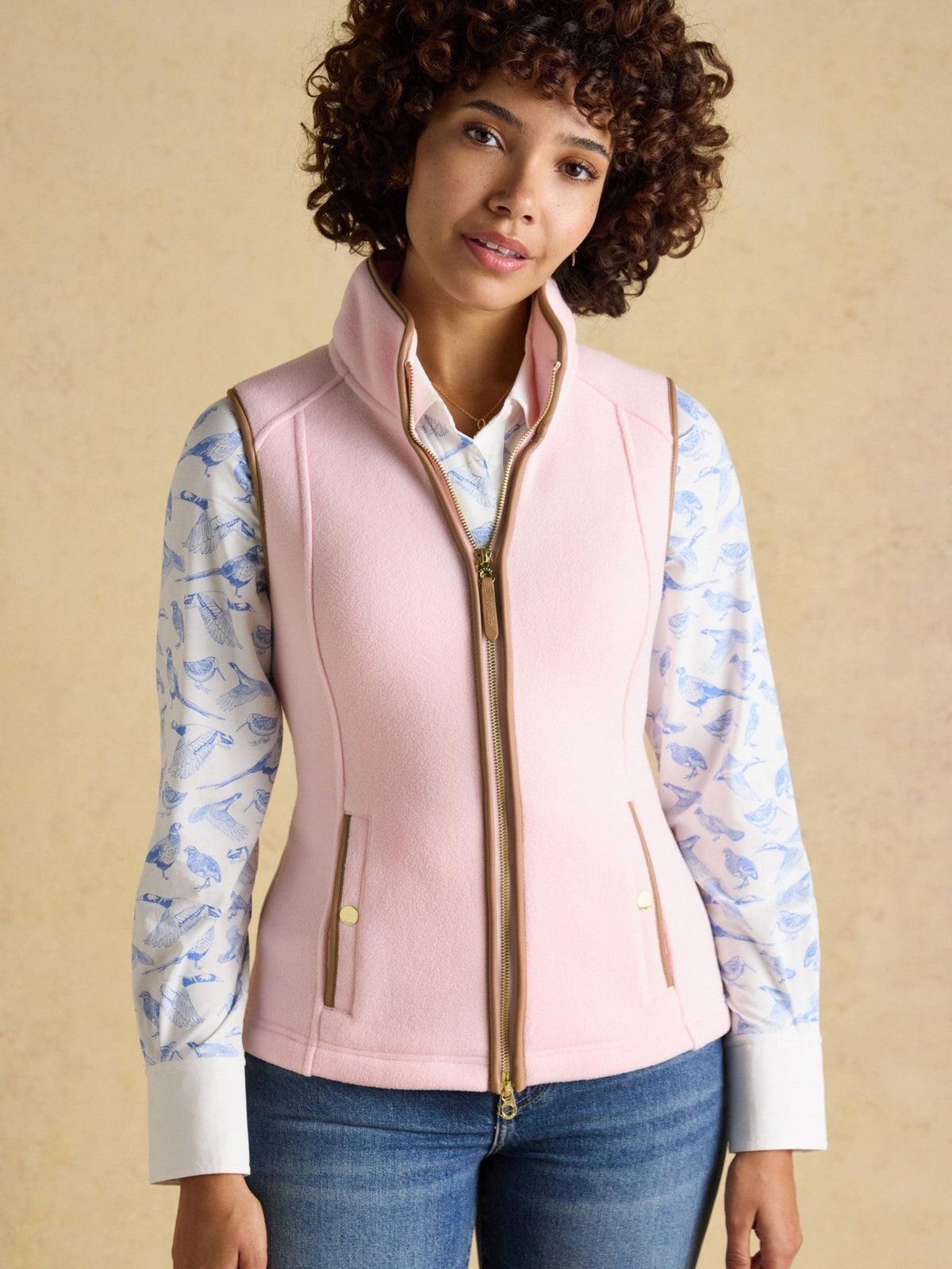 Joules Heritage Ladies Fleece Gilet in Light Pink - women's full zip fleece waistcoat