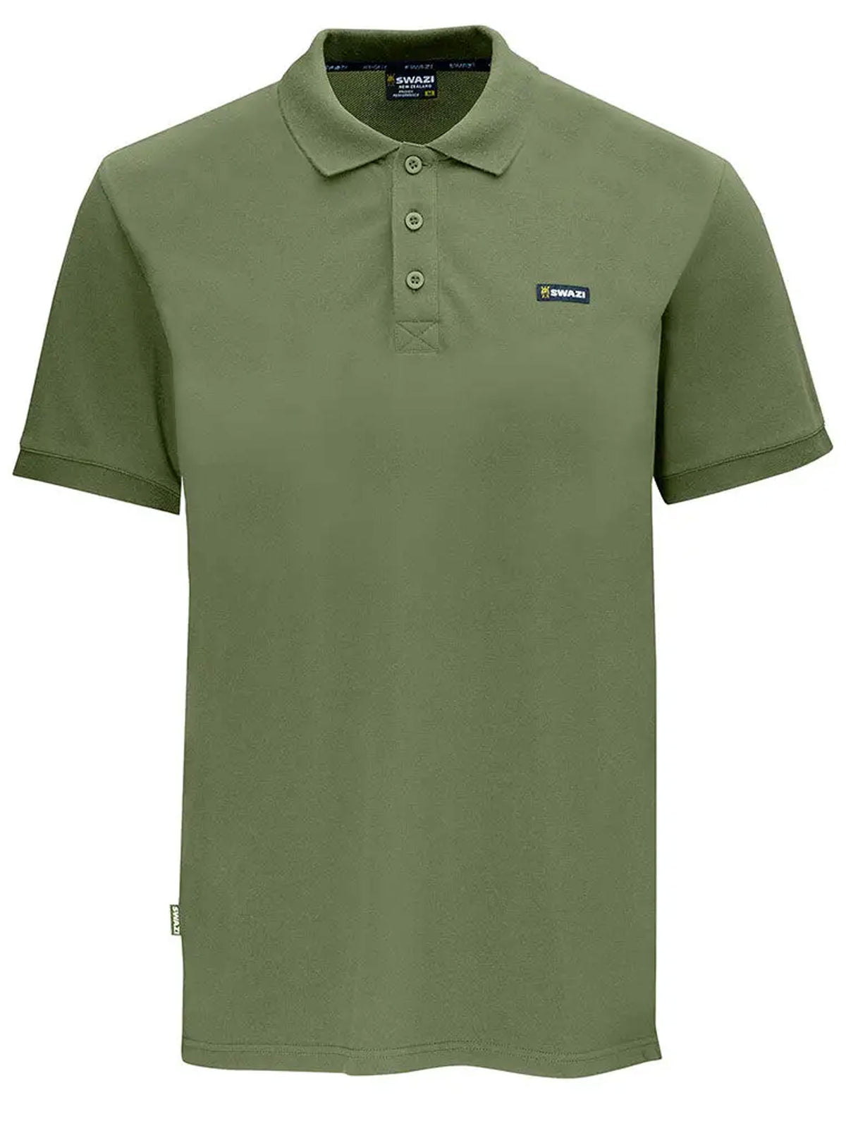 Swazi men's olive green cotton piqué polo shirt, front view