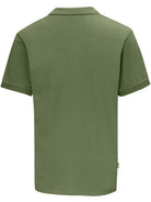 Swazi men's olive green cotton piqué polo shirt, back view