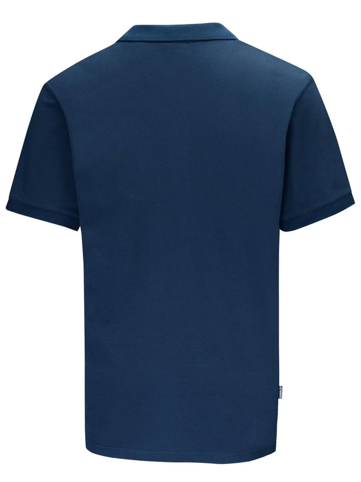 Swazi men's navy cotton piqué polo shirt, back view
