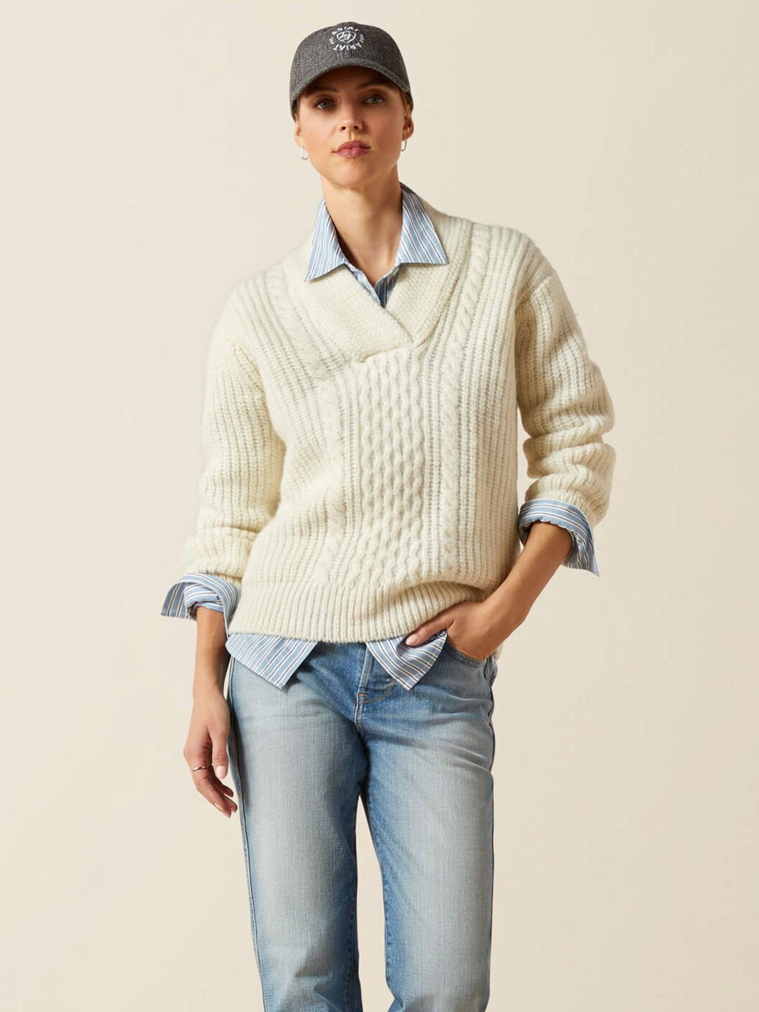 Ariat - Womens Arley Sweater 100% wool - Ladies cable knit pullover / Jumper Ariat