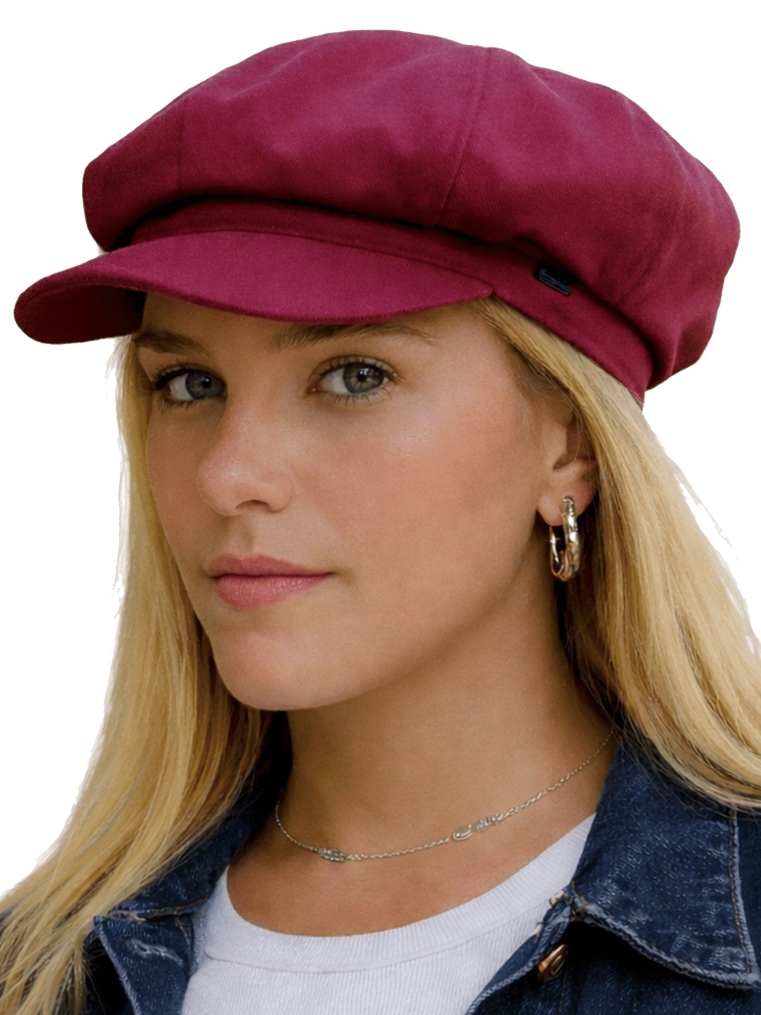 Craggi Baker boy Hat Burgundy Red Denim ladies Newsboy Womens Cap CRAGGI Hats