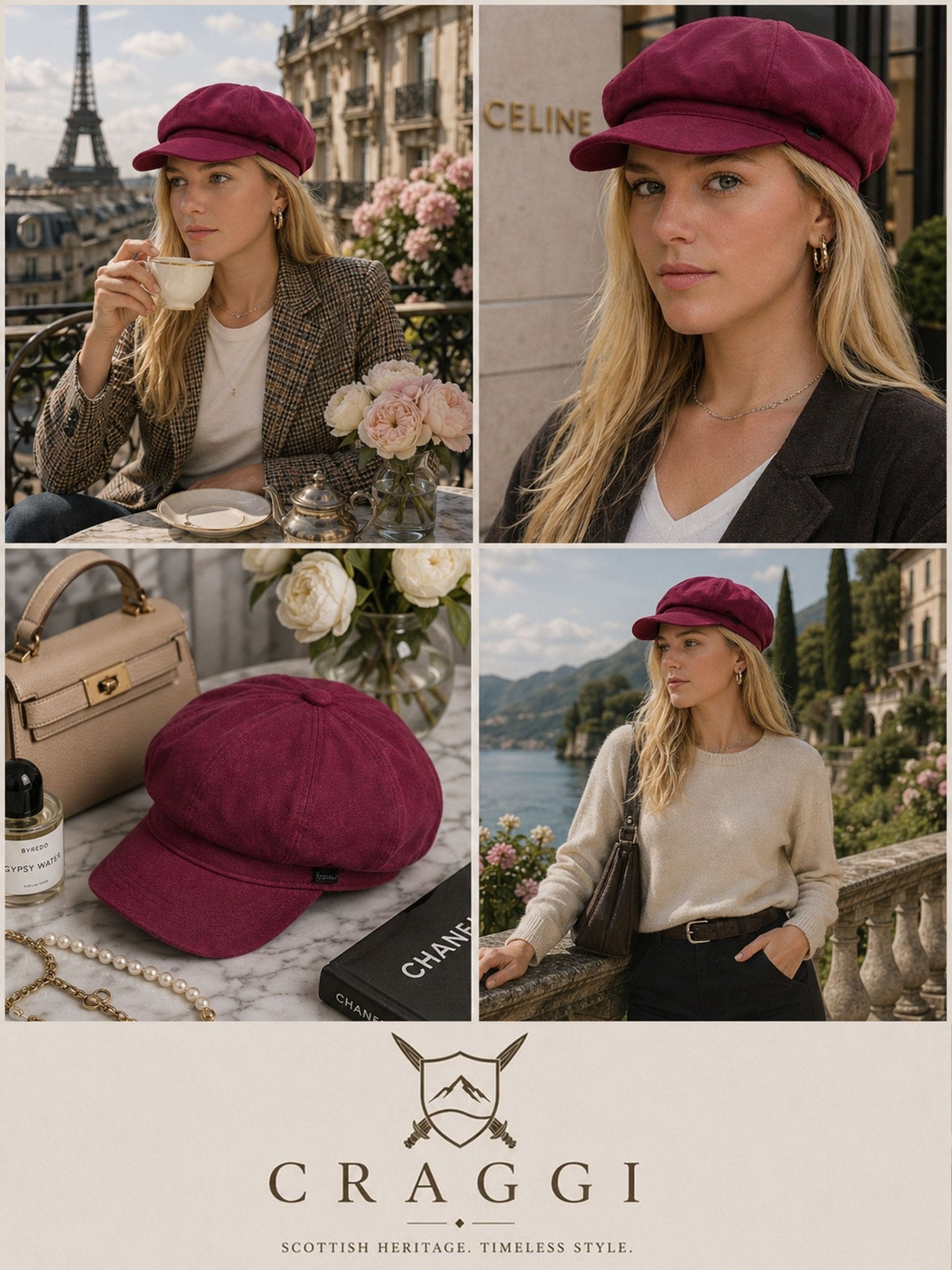 Craggi Baker boy Hat Burgundy Red Denim ladies Newsboy Womens Cap CRAGGI Hats