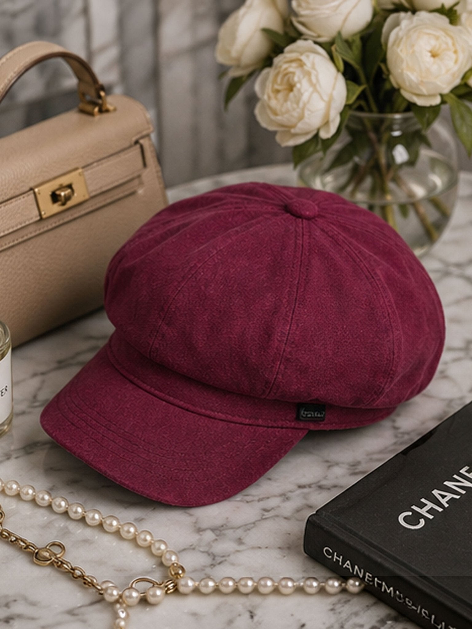 Craggi Baker boy Hat Burgundy Red Denim ladies Newsboy Womens Cap CRAGGI Hats