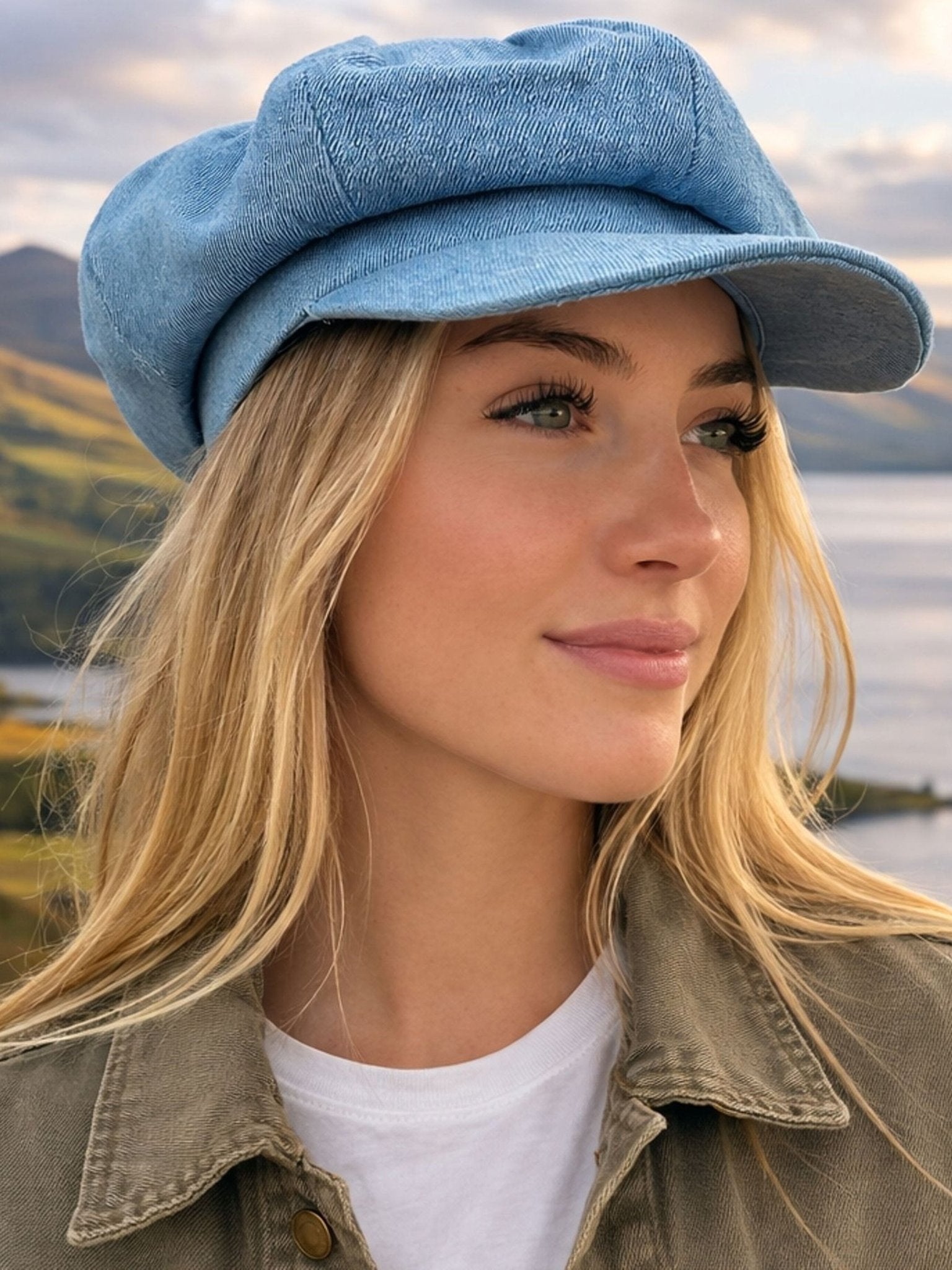 Craggi Baker boy Hat / Newsboy ladies Cap Blue Denim Womens CRAGGI Hats