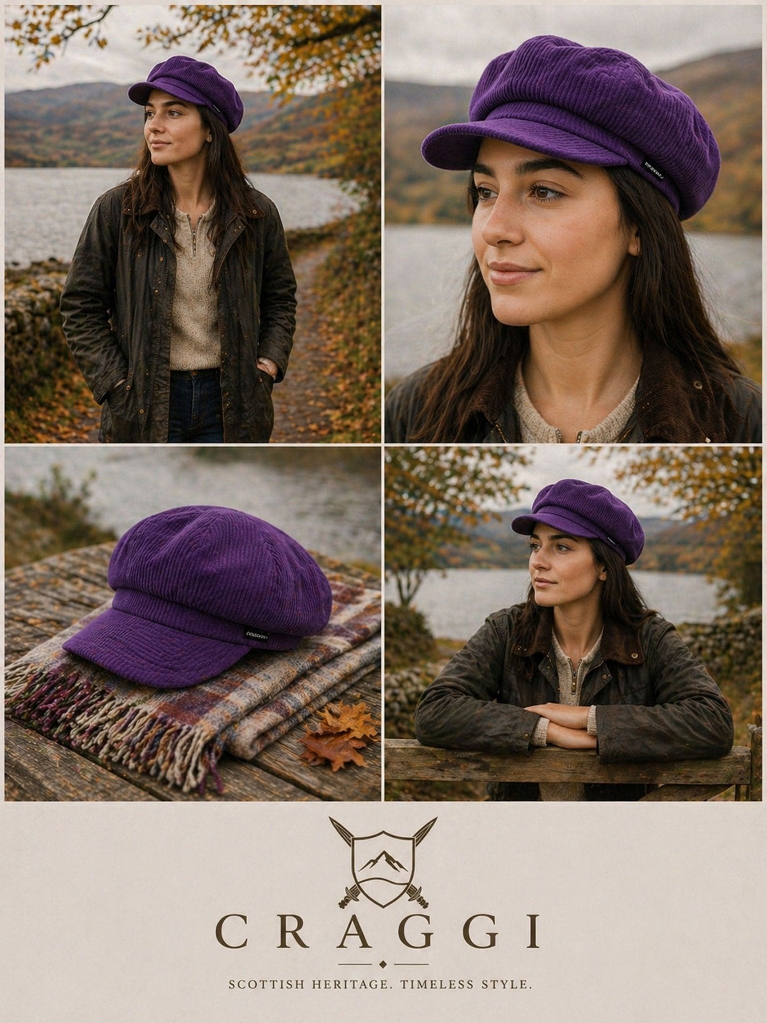 Craggi Baker boy Hat Purple Cord Newsboy peaky Cap ladies headwear CRAGGI Hats