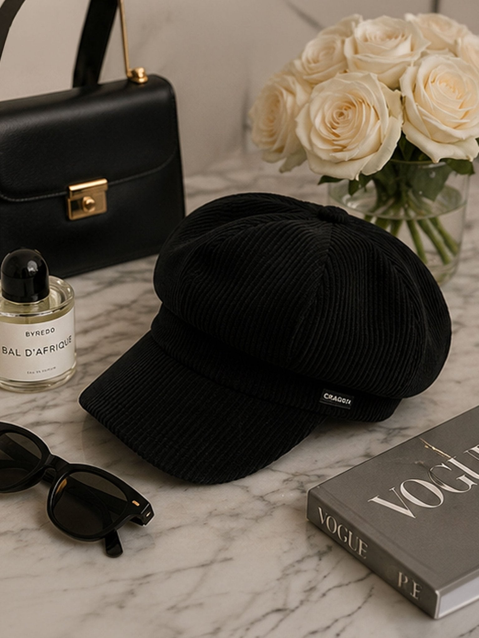 Craggi Baker boy ladies Black Cord Hat. Women Newsboy Cap CRAGGI Hats