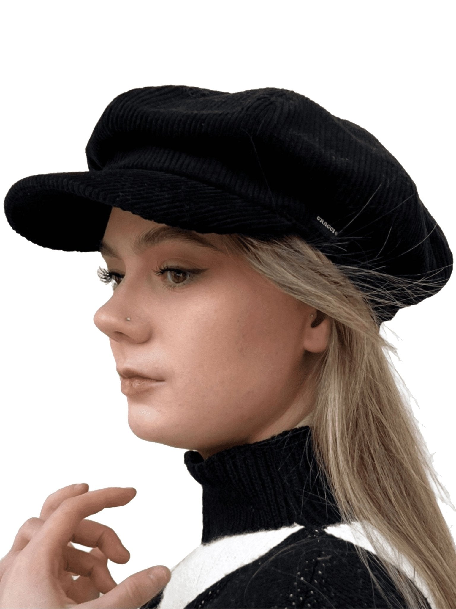 Craggi Baker boy ladies Black Cord Hat. Women Newsboy Cap CRAGGI Hats