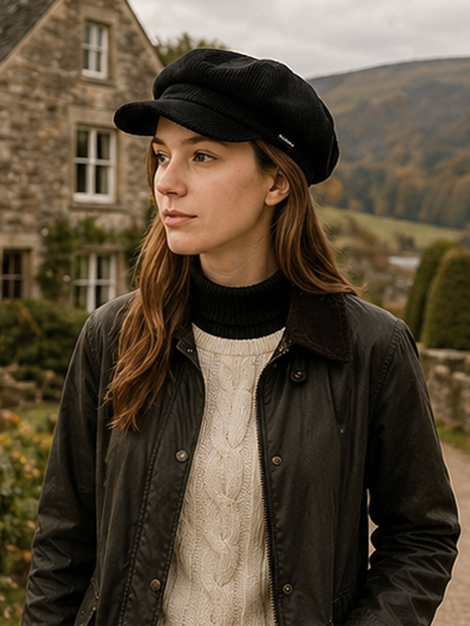 Craggi Baker boy ladies Black Cord Hat. Women Newsboy Cap CRAGGI Hats