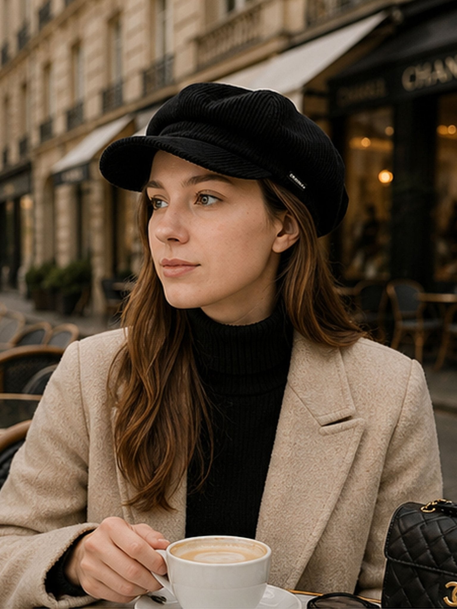 Craggi Baker boy ladies Black Cord Hat. Women Newsboy Cap CRAGGI Hats
