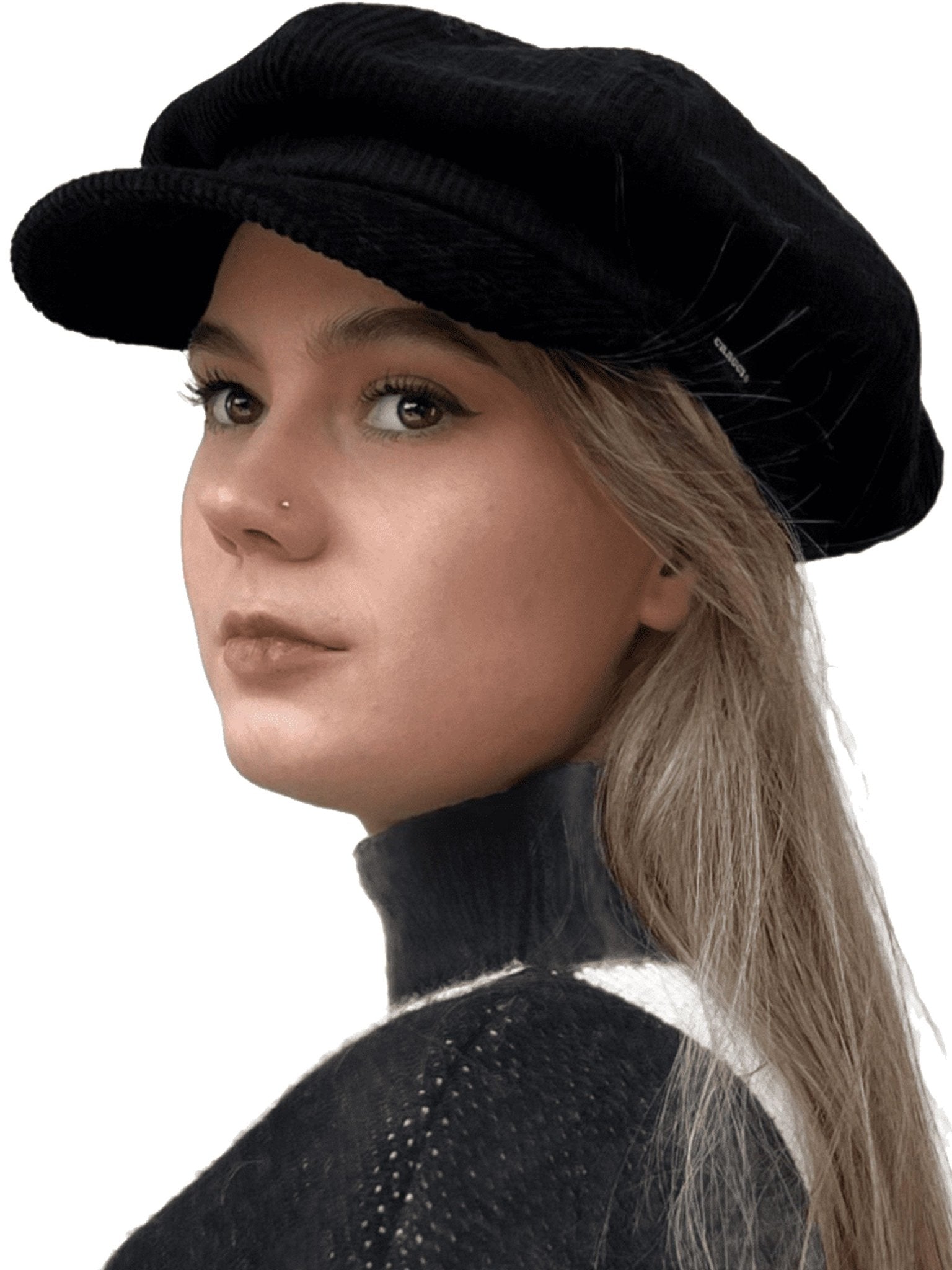 Craggi Baker boy ladies Black Cord Hat. Women Newsboy Cap CRAGGI Hats