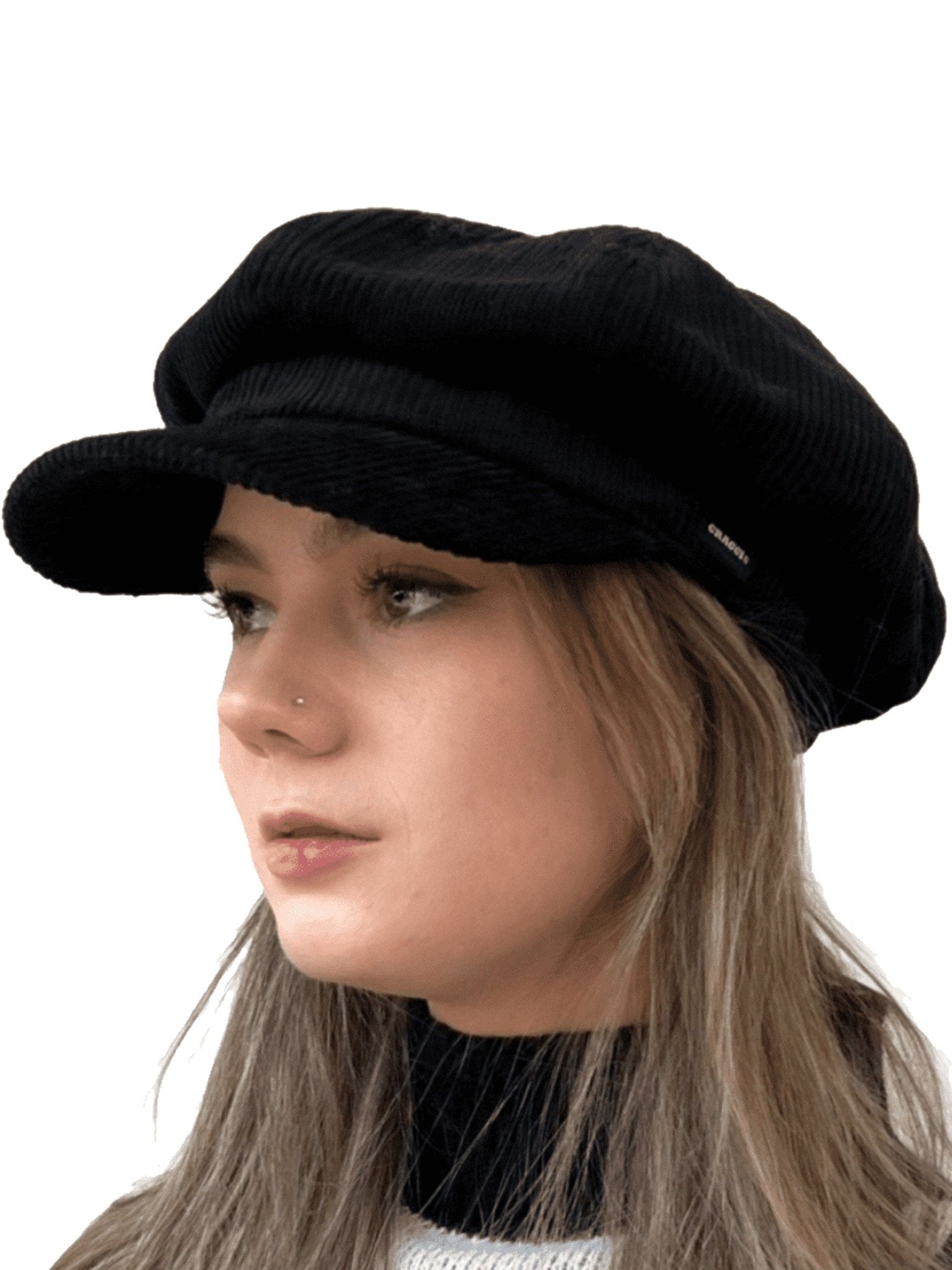 Craggi Baker boy ladies Black Cord Hat. Women Newsboy Cap CRAGGI Hats
