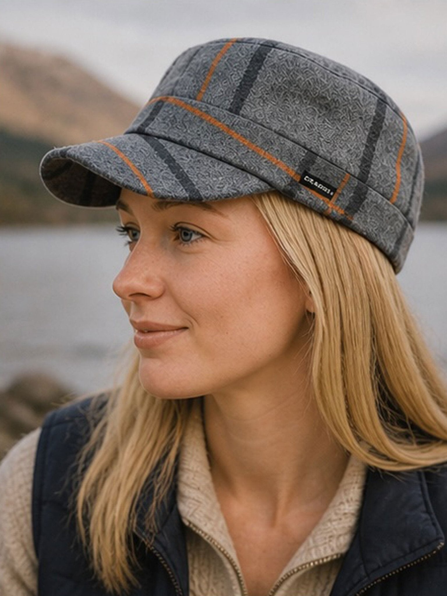 Craggi Grey Tweed Newsboy Cap Country Hat Grey Check Plaid military style Cap CRAGGI Hats