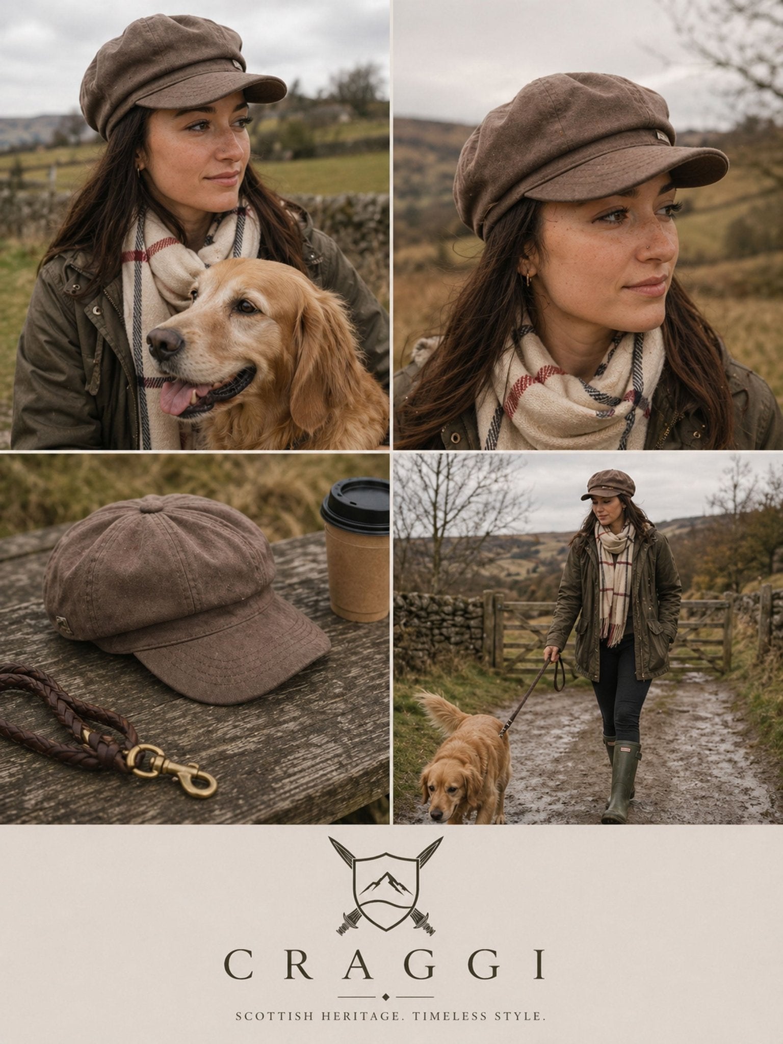 Craggi Ladies Baker Boy Brown Waxed Cotton Showerproof Hat, Womens Shelby Cap CRAGGI Hats