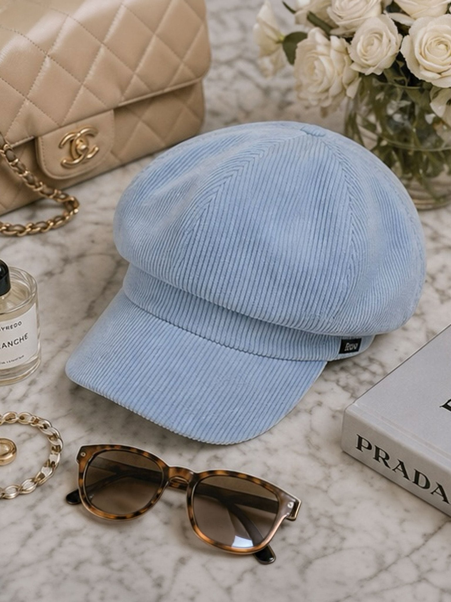 Craggi Ladies Baker Boy Hat Blue Cord, womens Newsboy Cap baby blue CRAGGI Hats