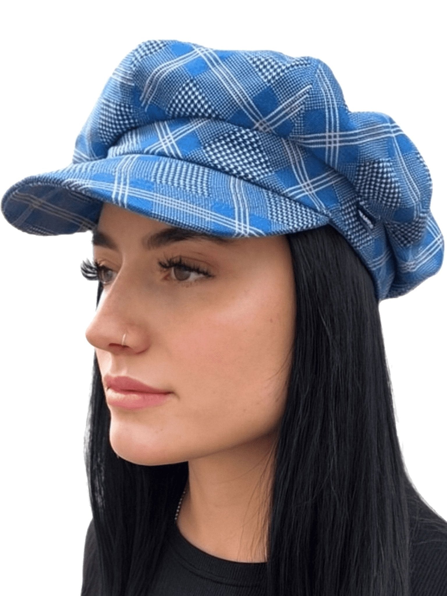 Craggi Ladies Baker Boy Hat Blue Pink Check. Womens Newsboy Cap CRAGGI Hats