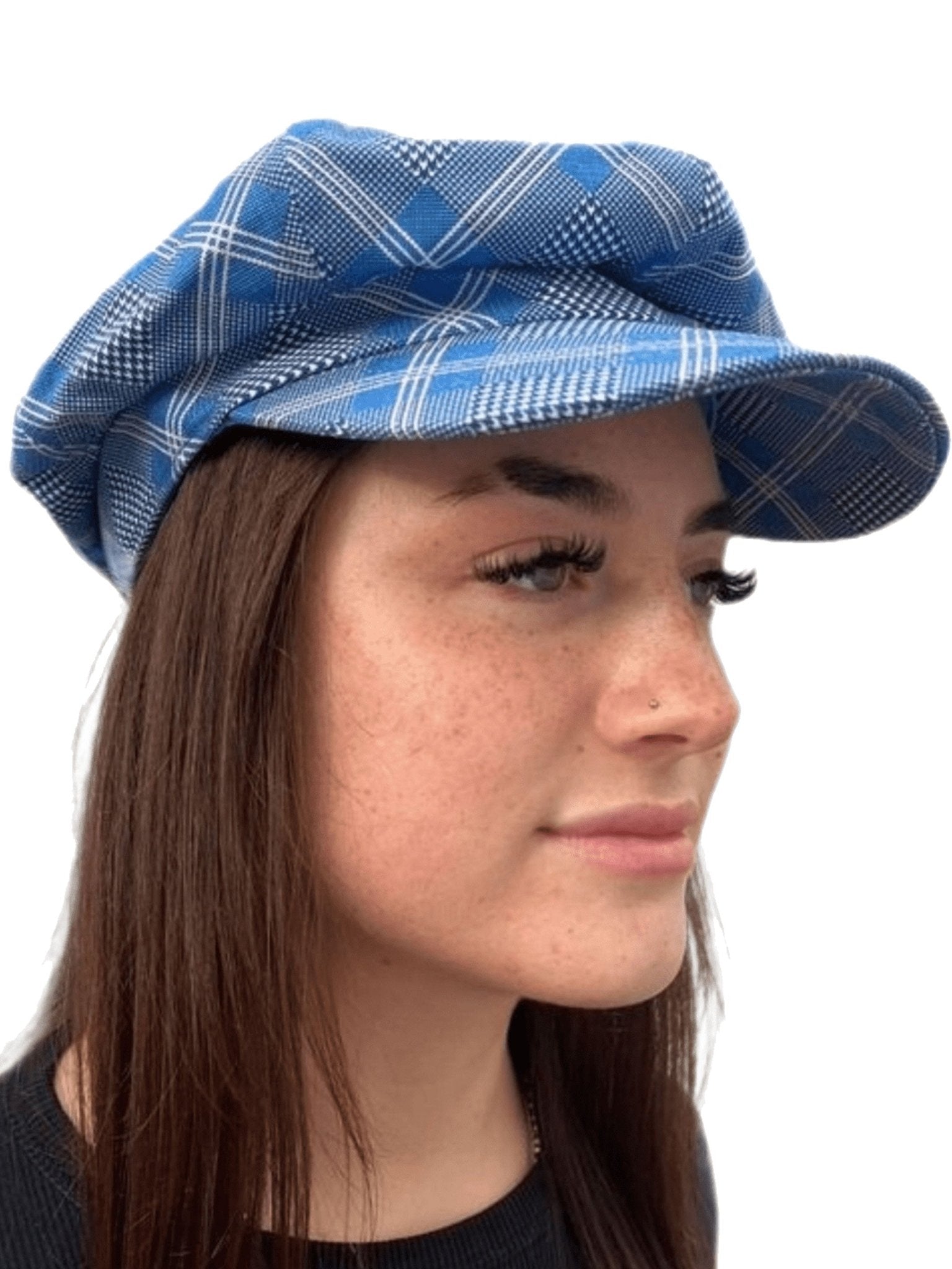 Craggi Ladies Baker Boy Hat Blue Pink Check. Womens Newsboy Cap CRAGGI Hats