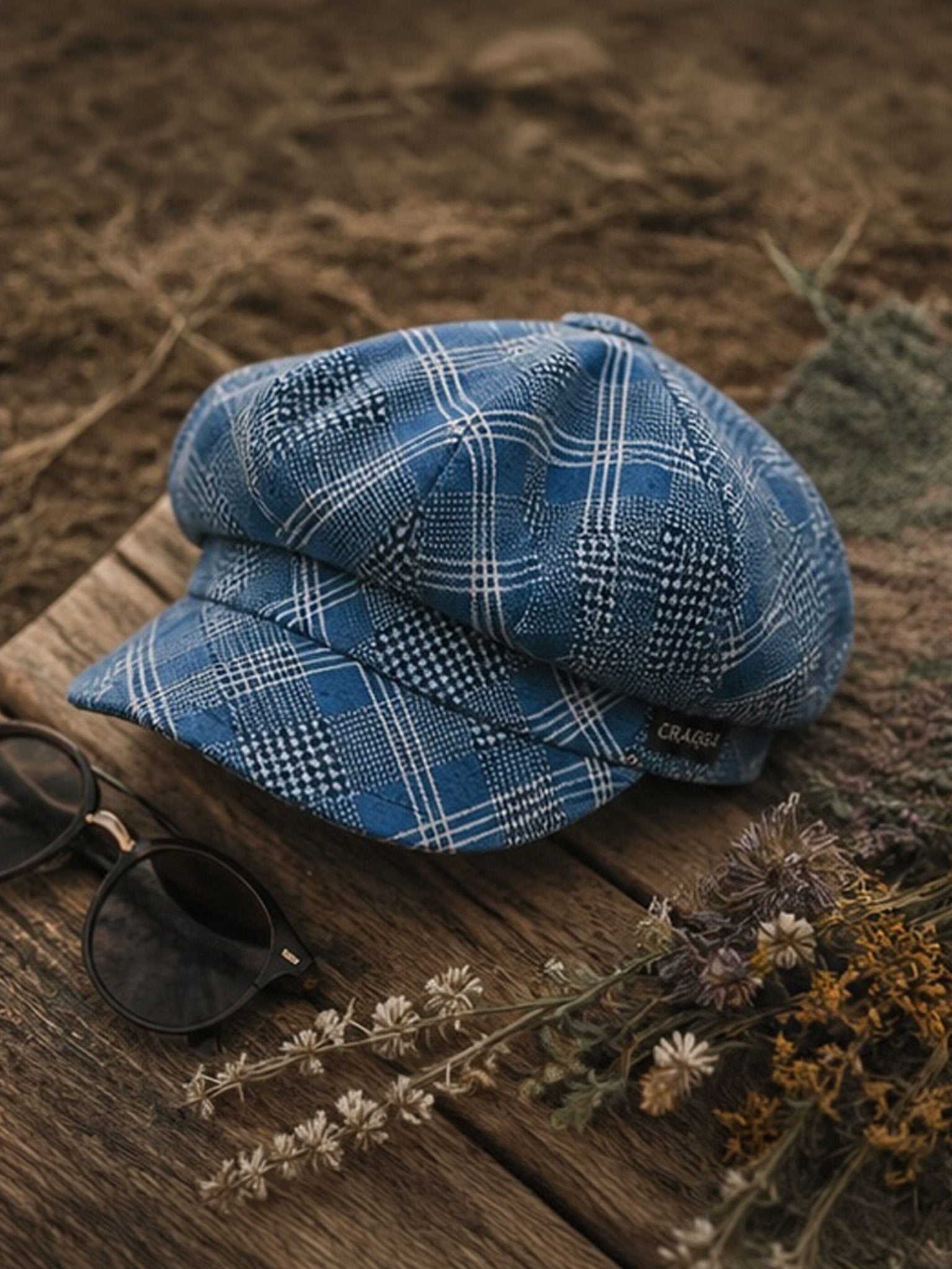 Craggi Ladies Baker Boy Hat Blue Pink Check. Womens Newsboy Cap CRAGGI Hats