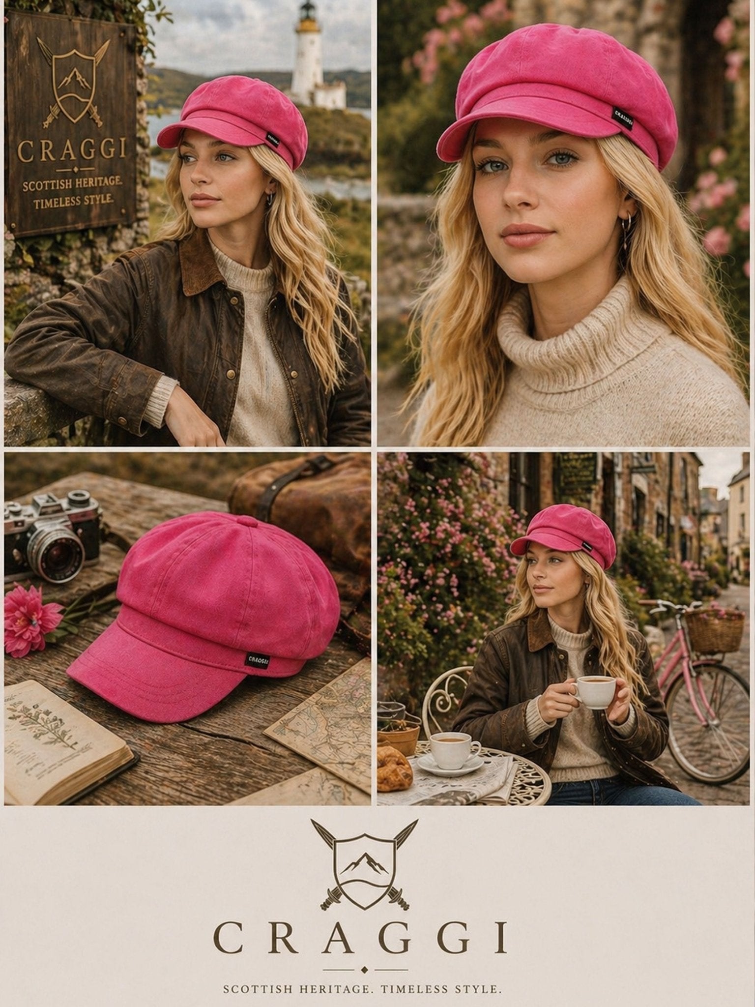 Craggi Ladies Baker boy Hat in Cerise Pink Denim, Womens Newsboy Cap CRAGGI Hats