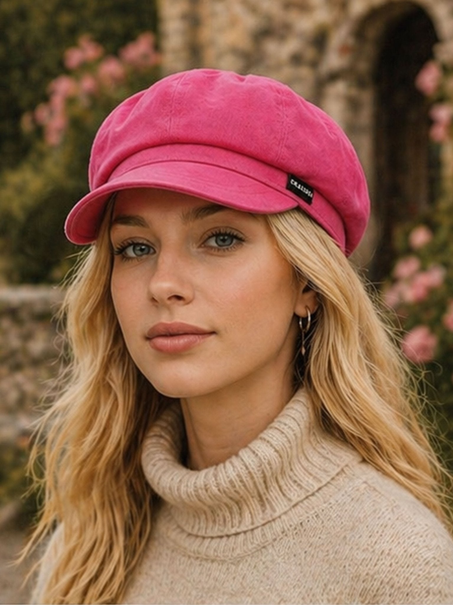 Craggi Ladies Baker boy Hat in Cerise Pink Denim, Womens Newsboy Cap CRAGGI Hats