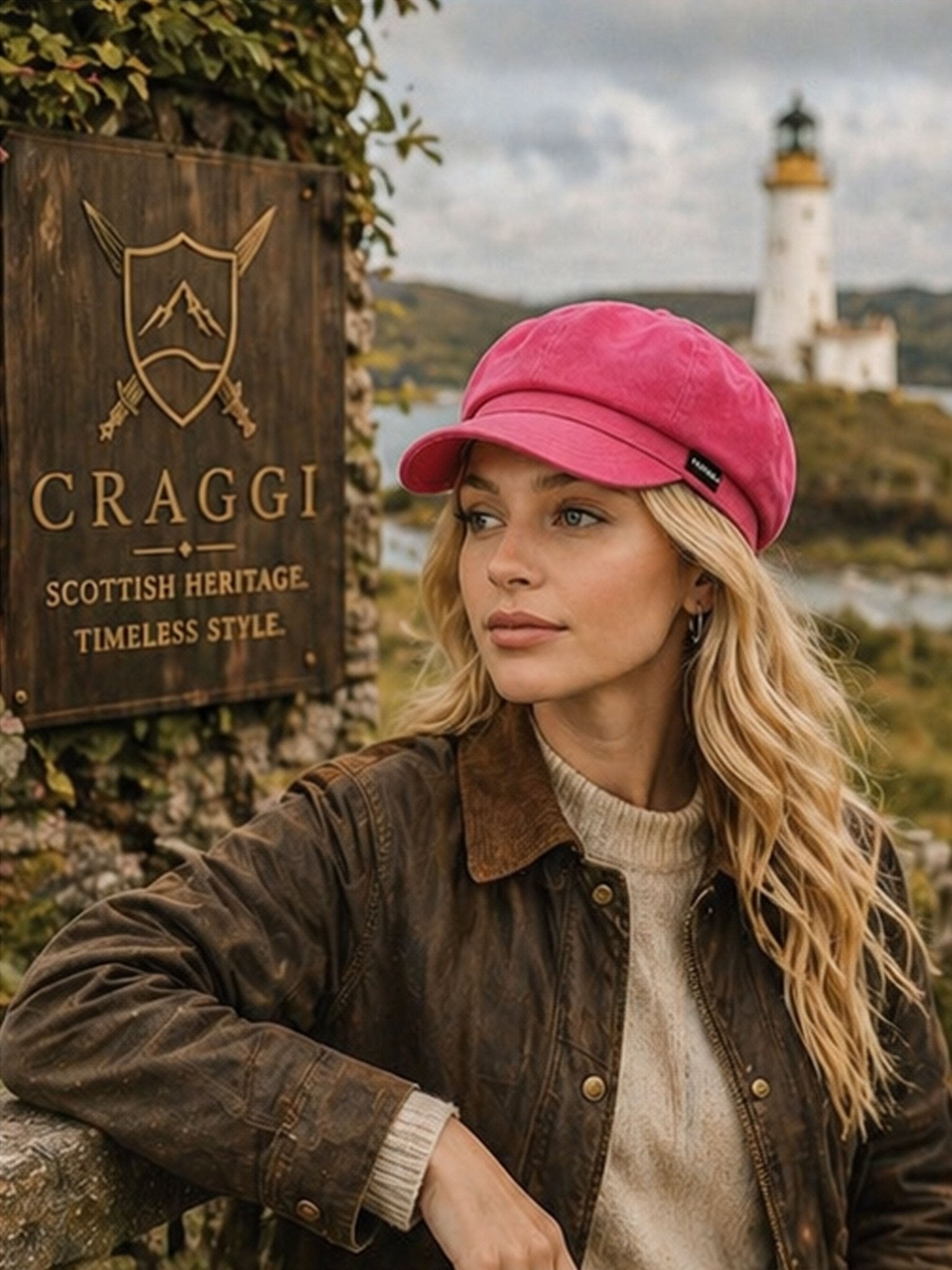 Craggi Ladies Baker boy Hat in Cerise Pink Denim, Womens Newsboy Cap CRAGGI Hats