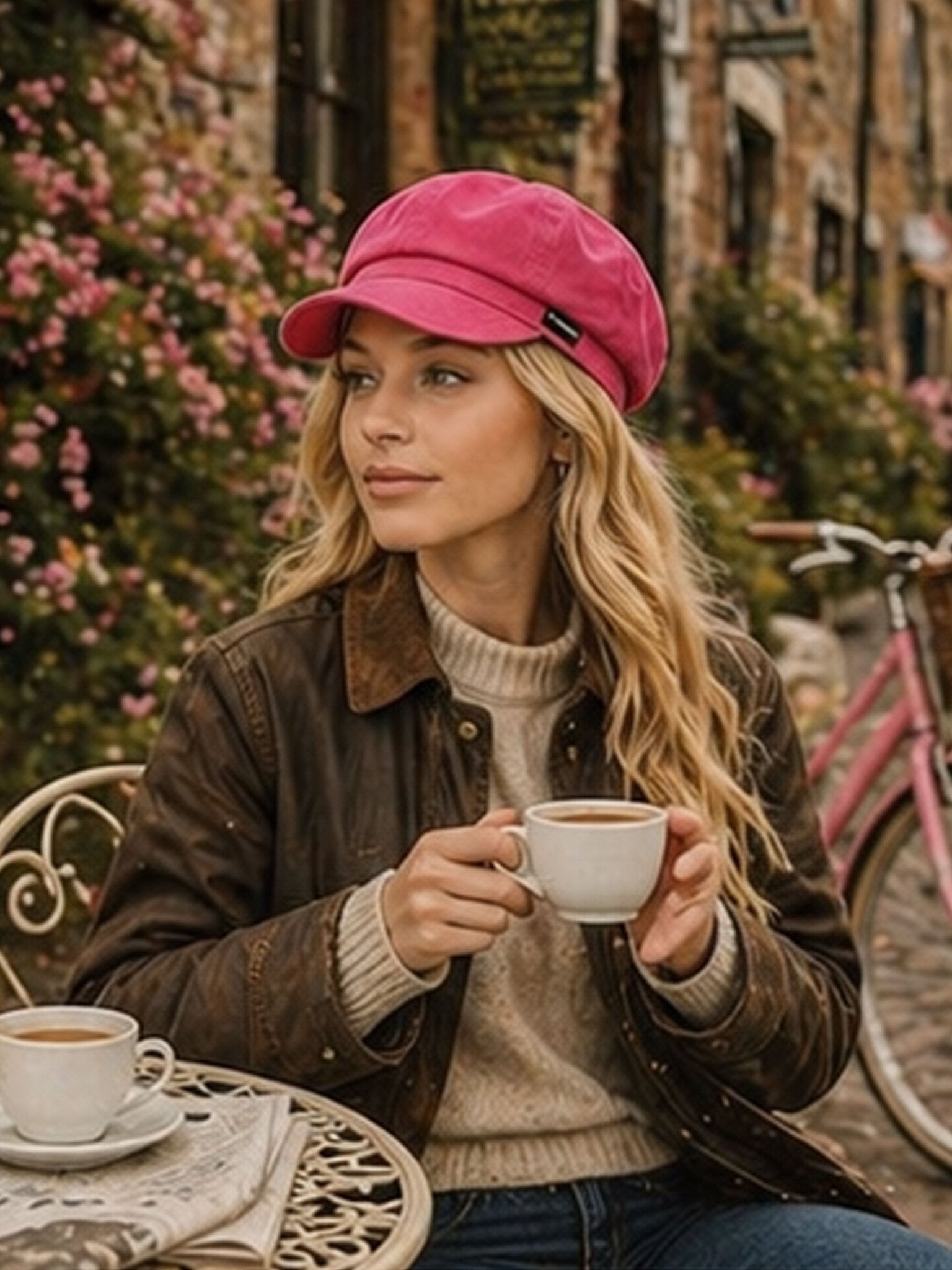Craggi Ladies Baker boy Hat in Cerise Pink Denim, Womens Newsboy Cap CRAGGI Hats