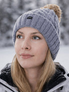 Craggi Ladies Bobble Hat Grey Cable Knit Pom Sports womens Beanie CRAGGI Hats