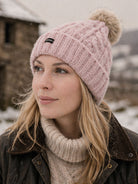 Craggi Ladies Bobble Hat Pink Knitted Pom, Womens Beanie Ski Hat CRAGGI Hats