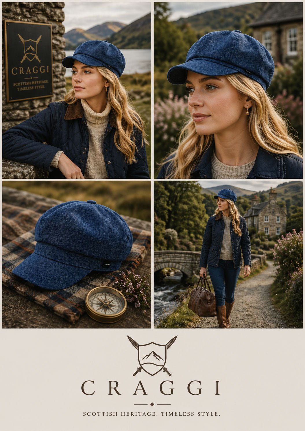 Craggi Ladies Denim Baker Boy Cap Blue Denim Newsboy Hat CRAGGI Hats