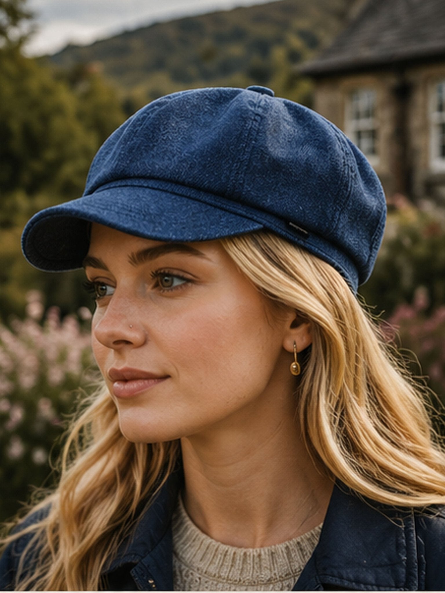 Craggi Ladies Denim Baker Boy Cap Blue Denim Newsboy Hat CRAGGI Hats