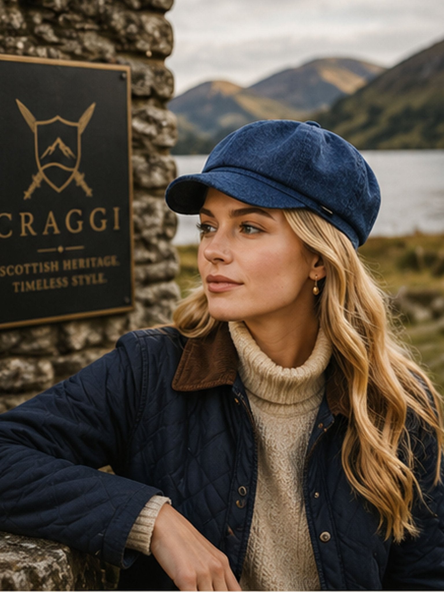 Craggi Ladies Denim Baker Boy Cap Blue Denim Newsboy Hat CRAGGI Hats