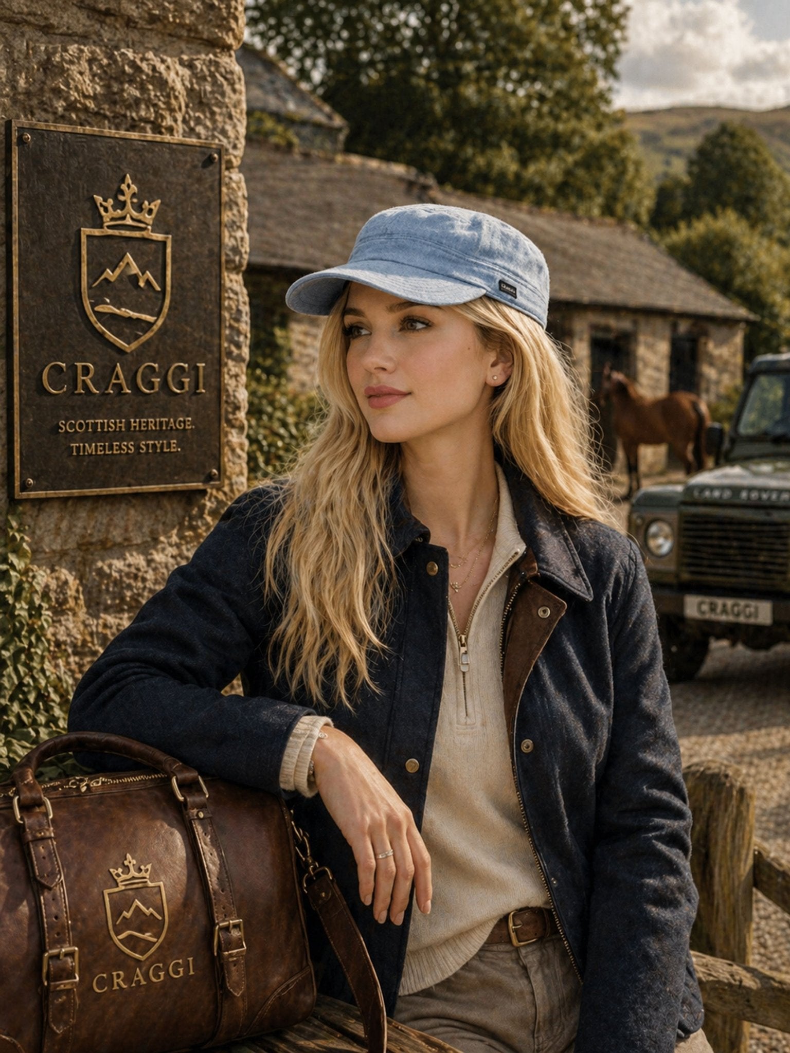 Craggi Ladies Denim Newsboy Cap / Womens Blue Denim Military Sports Hat CRAGGI Hats