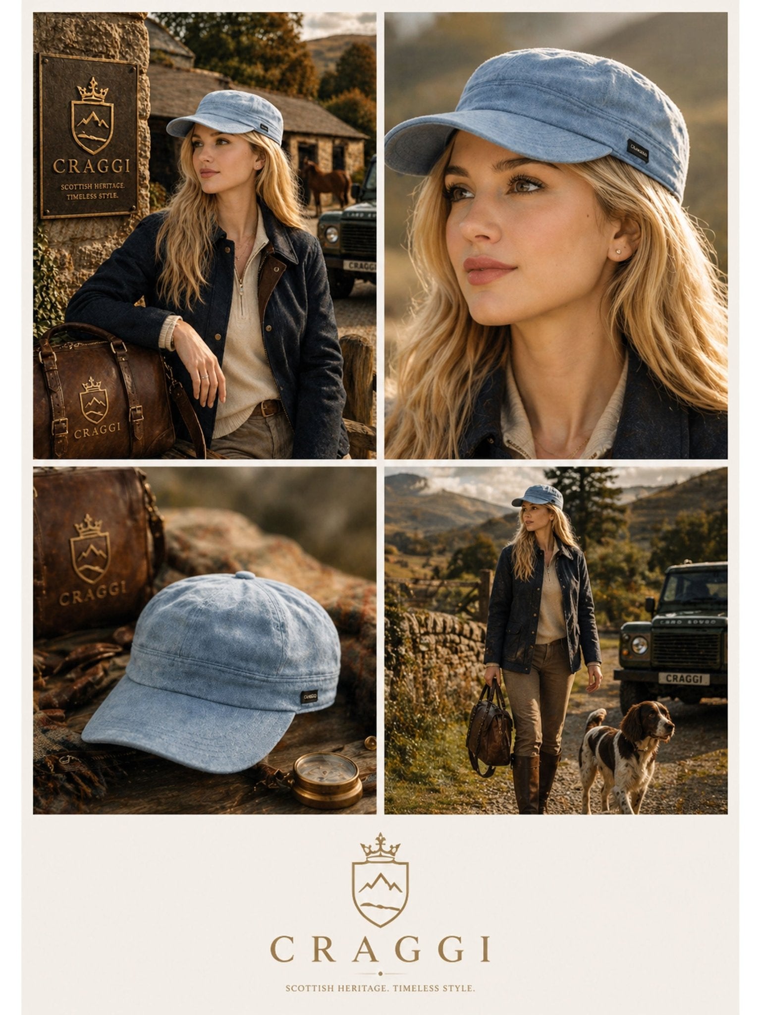 Craggi Ladies Denim Newsboy Cap / Womens Blue Denim Military Sports Hat CRAGGI Hats