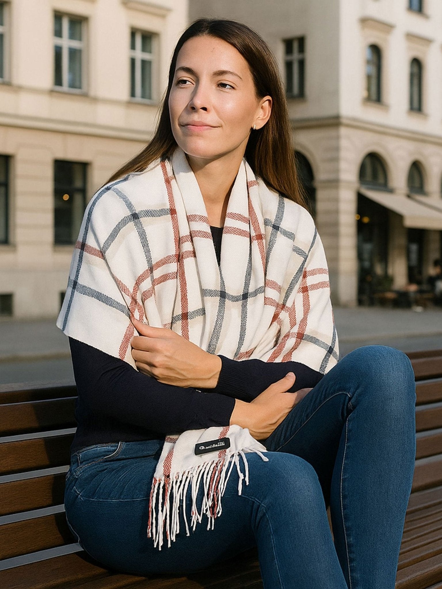 Craggi Ladies Pashmina Soft Check Shawl, Womens Blue and Red White Scarf CRAGGI Accessories