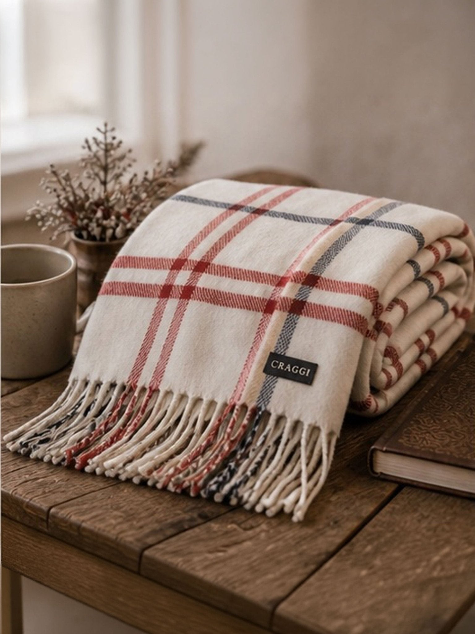 Craggi Ladies Pashmina Soft Check Shawl, Womens Blue and Red White Scarf CRAGGI Accessories