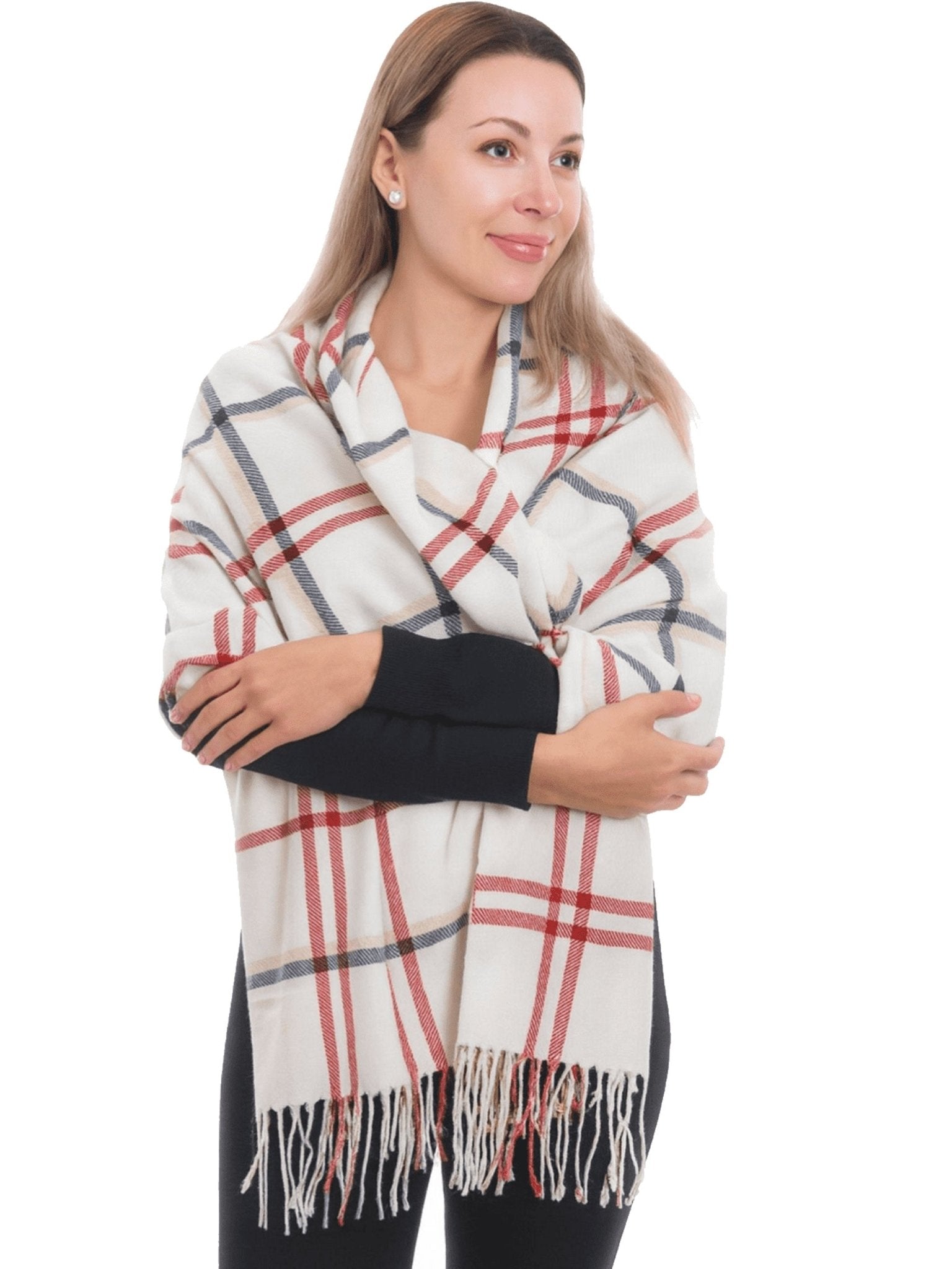 Craggi Ladies Pashmina Soft Check Shawl, Womens Blue and Red White Scarf CRAGGI Accessories