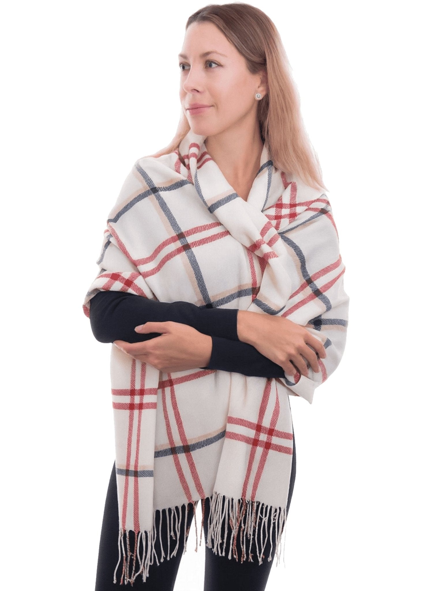 Craggi Ladies Pashmina Soft Check Shawl, Womens Blue and Red White Scarf CRAGGI Accessories