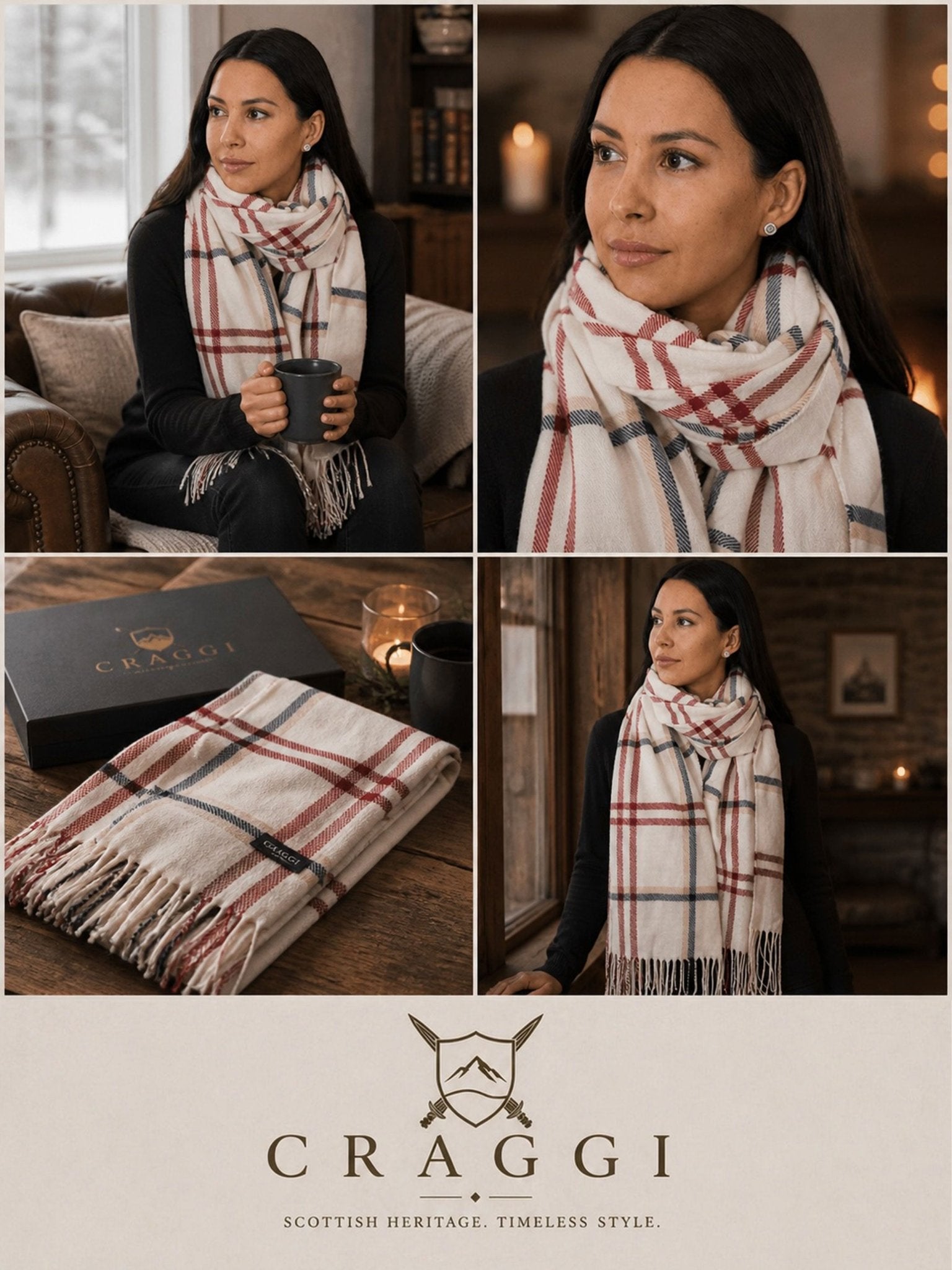 Craggi Ladies Pashmina Soft Scarf, Womens Check Blue Red White Pashmina Soft Shawl CRAGGI Accessories