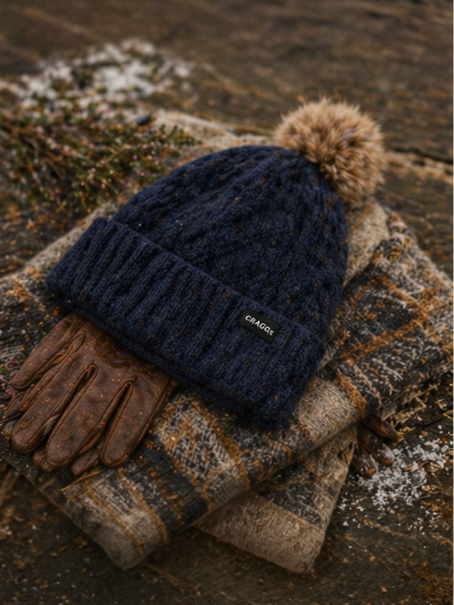 Craggi Ladies premium Bobble Hat Blue Knitted Pom, Womens Beanie Ski Hat CRAGGI Hats