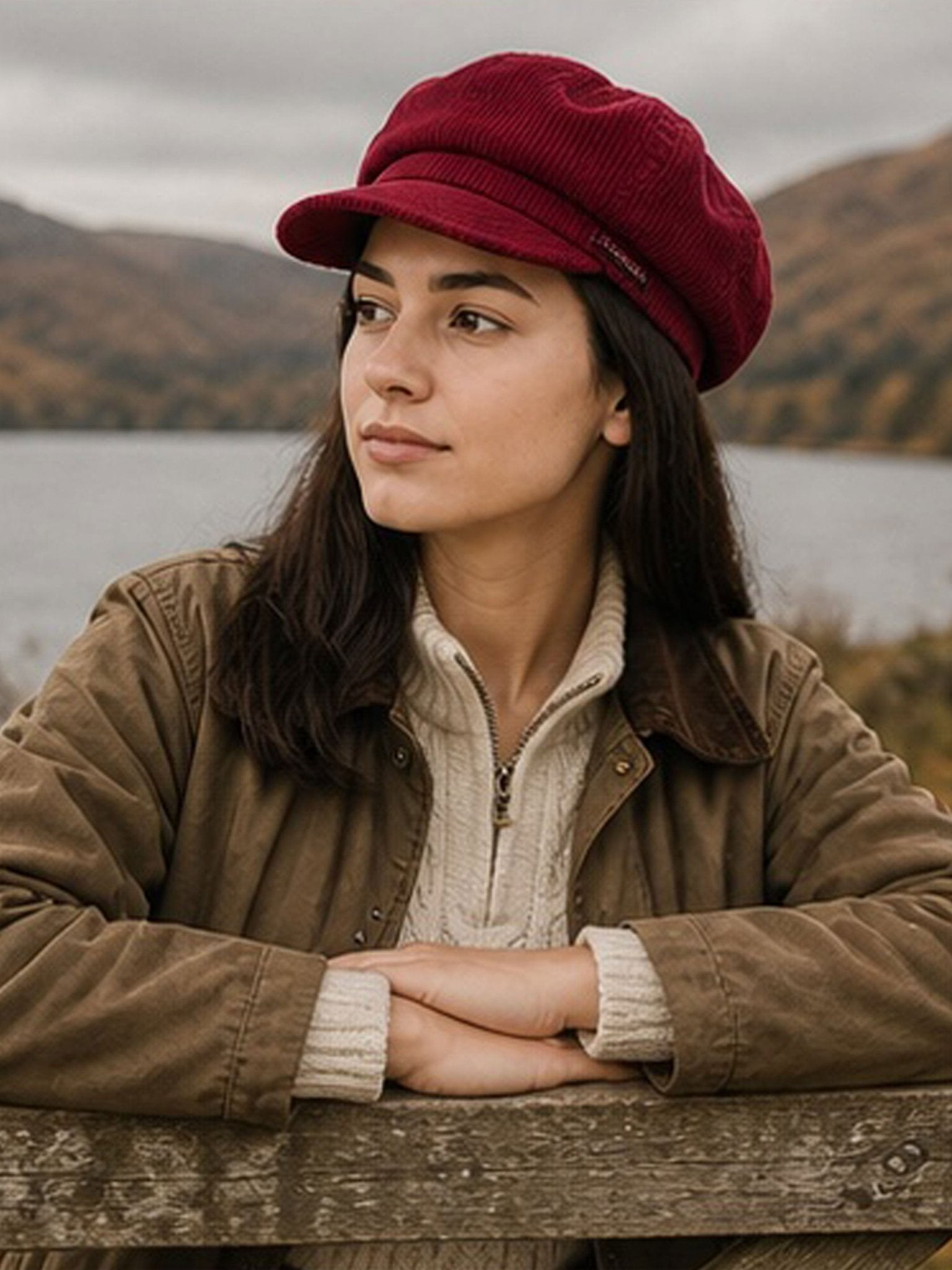 Craggi Ladies Red Cord Baker boy Hat. Womens Newsboy Peaky Cap Corduroy CRAGGI Hats