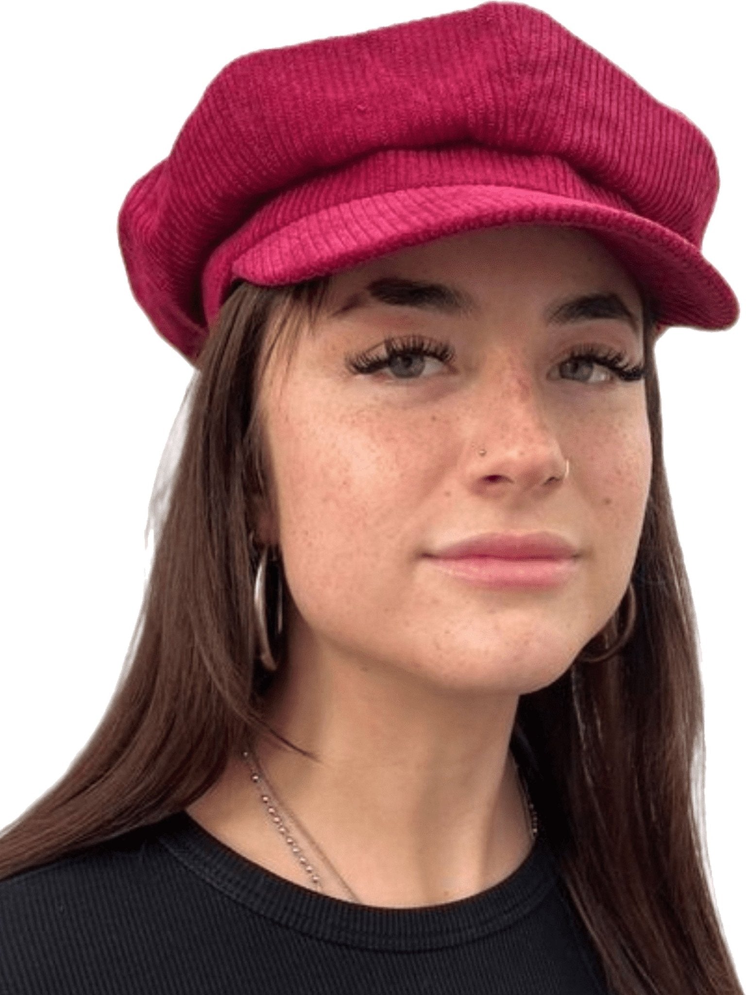 Craggi Ladies Red Cord Baker boy Hat. Womens Newsboy Peaky Cap Corduroy CRAGGI Hats