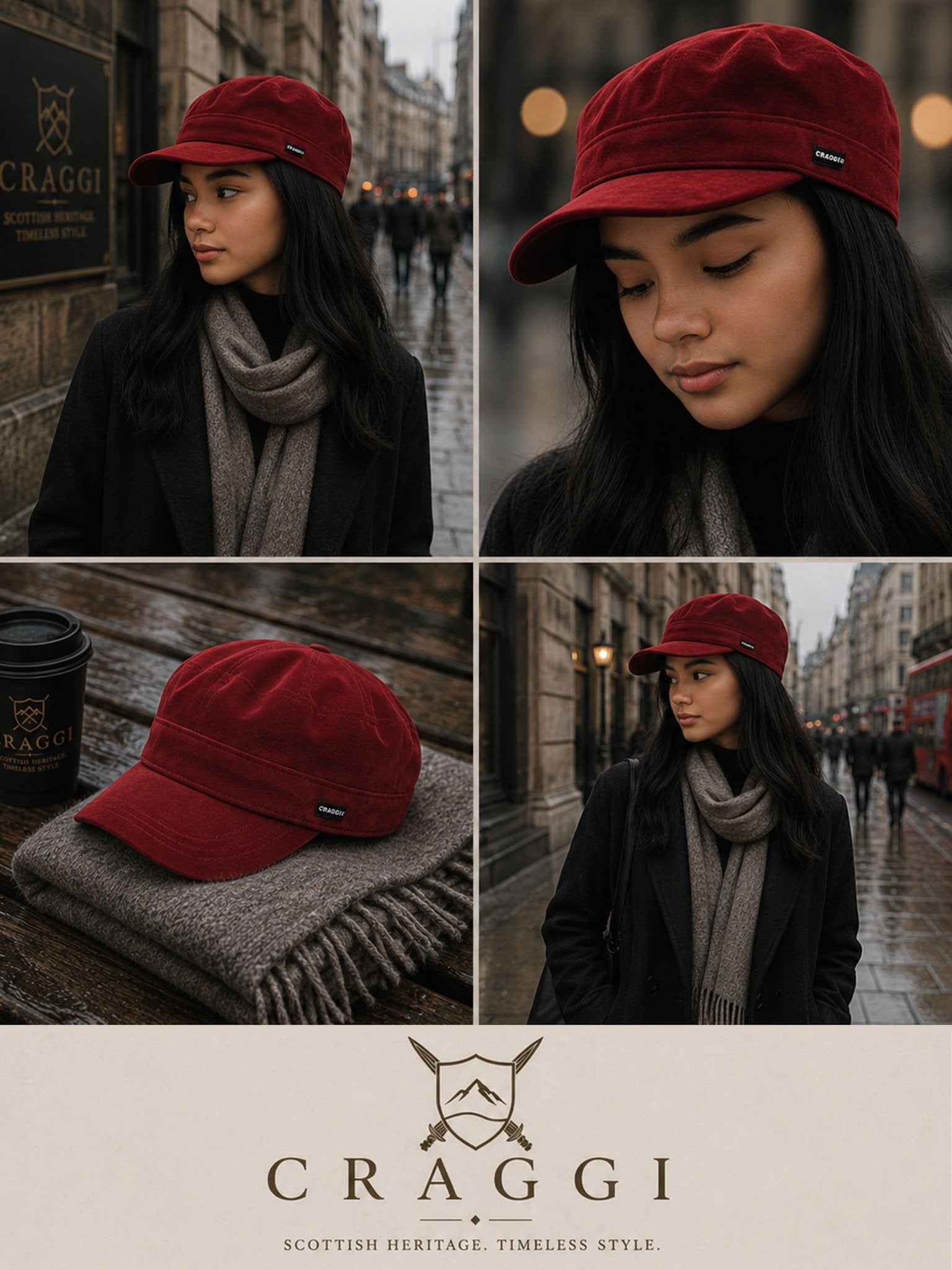 Craggi Ladies Red Velvet Newsboy Cap, Womens Cap one size CRAGGI Hats
