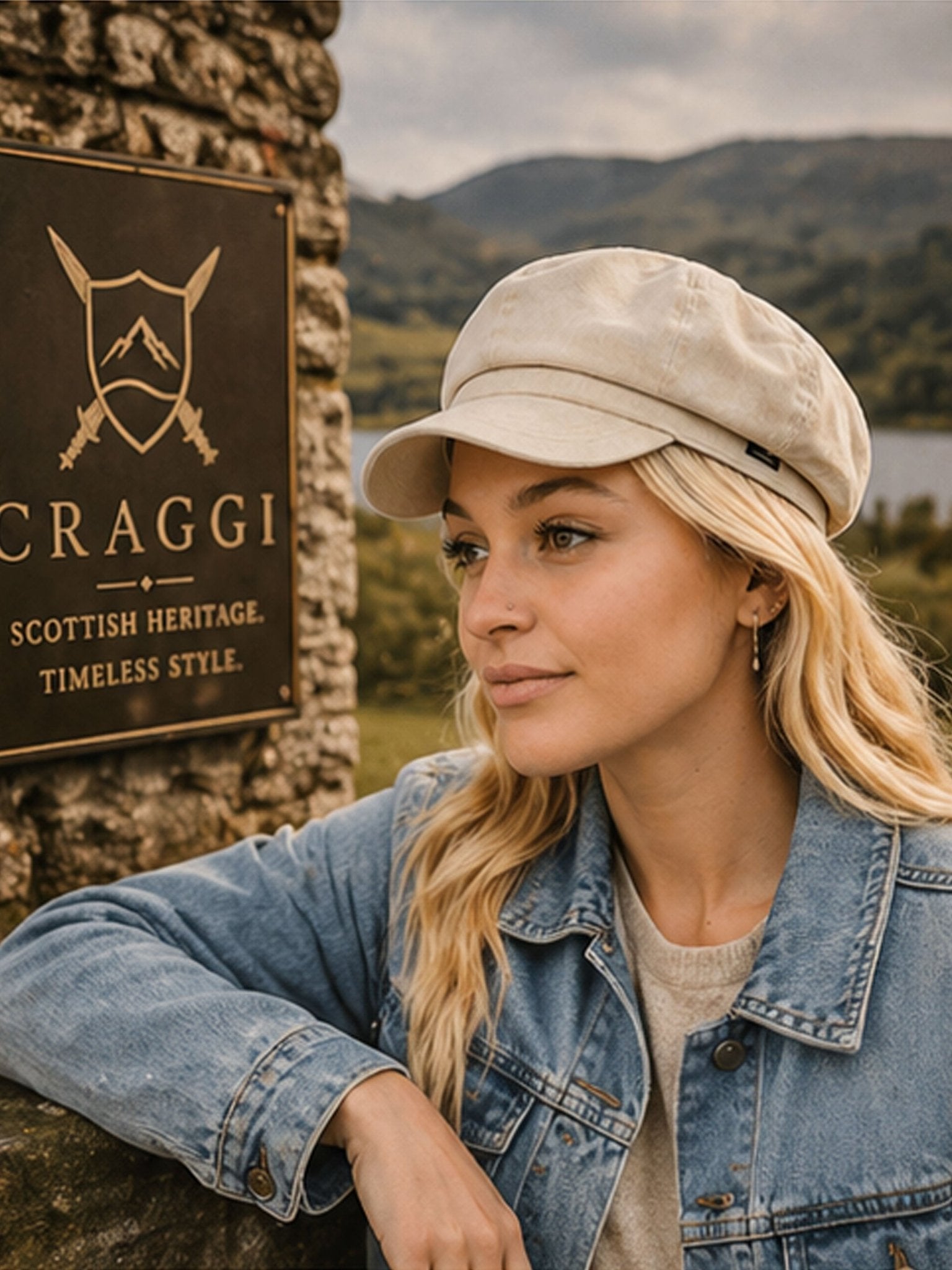 Craggi Ladies Stone Denim Baker Boy Hat. Womens Newsboy Cap CRAGGI Hats