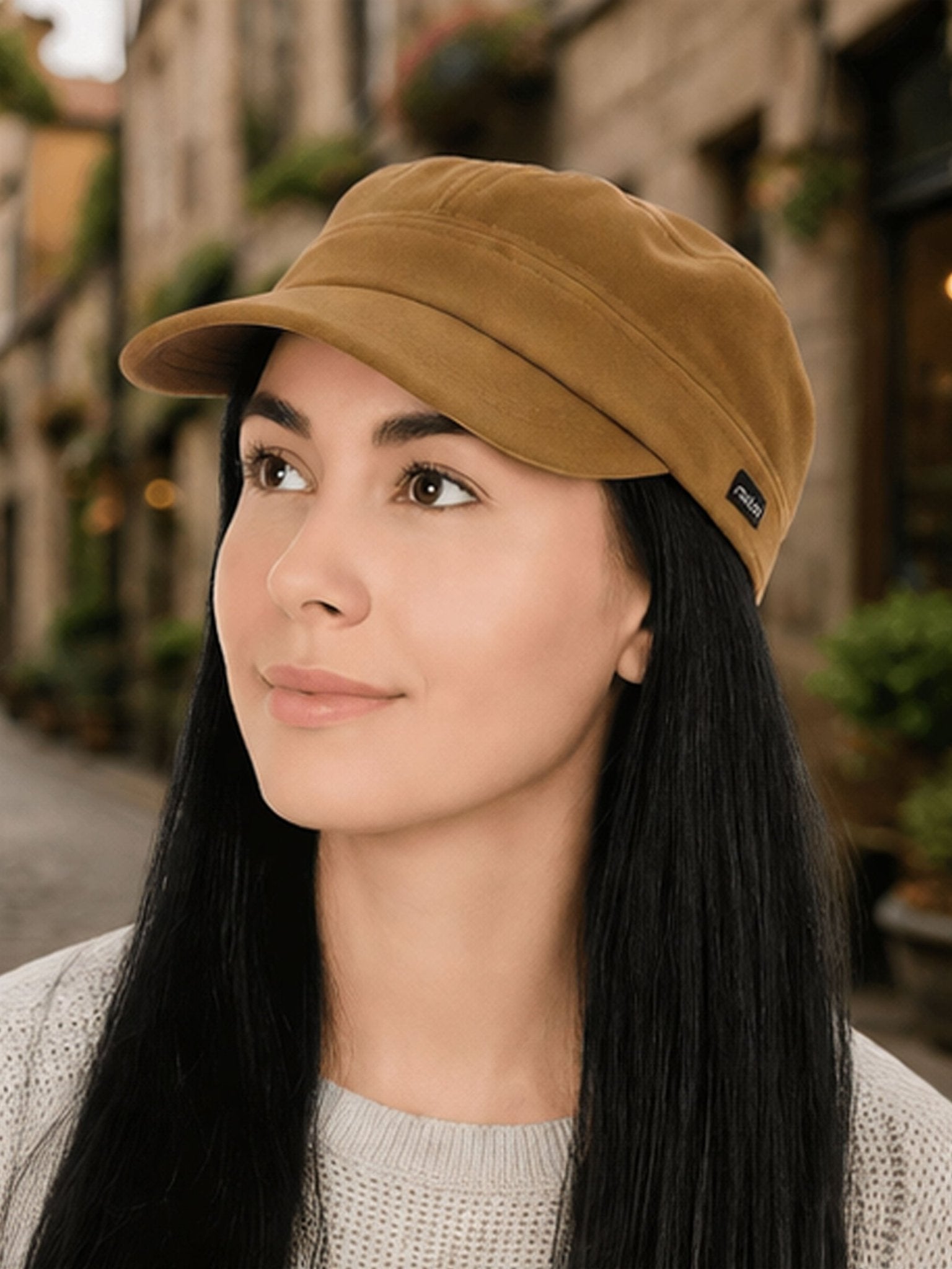 Craggi Ladies Velvet Newsboy Cap in Gold Velvet, Shelby Womens Hat CRAGGI Hats