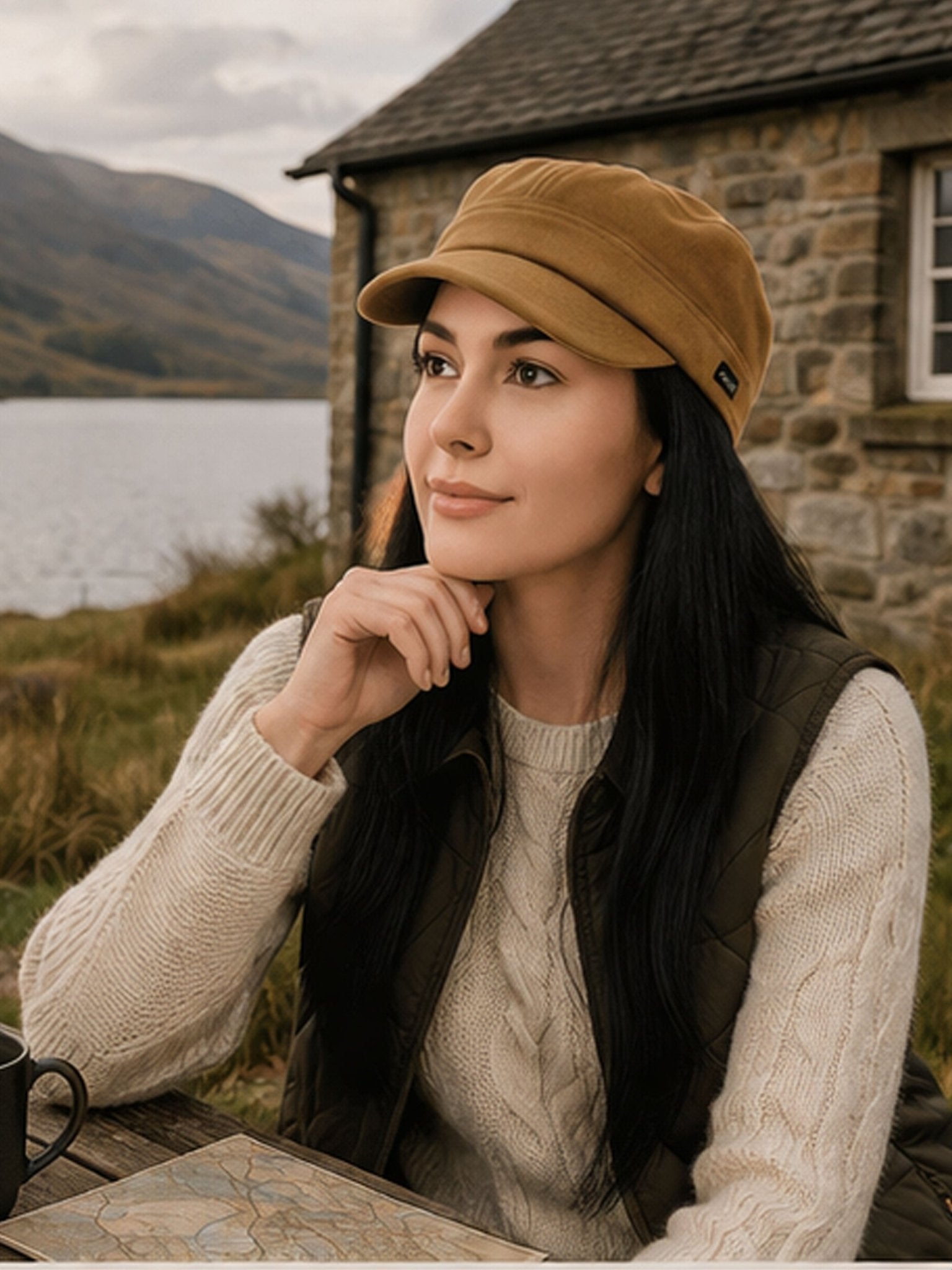 Craggi Ladies Velvet Newsboy Cap in Gold Velvet, Shelby Womens Hat CRAGGI Hats